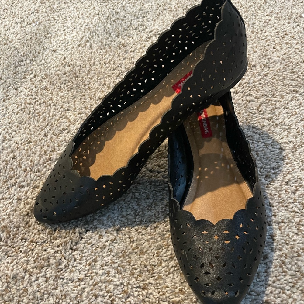 union bay pleather black flats
